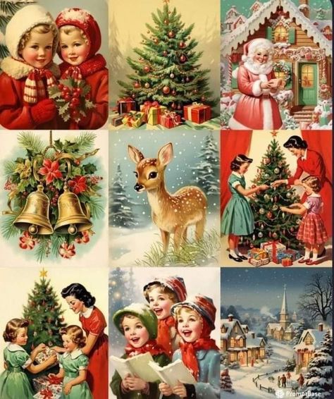 Classic Xmas Decor, Old Time Christmas Pictures, Vintage Xmas Cards, 50s Christmas Aesthetic, Vintage Christmas Images 1950s, Old Christmas Pictures, Retro Christmas Images, Interior Christmas Decor, Vintage Card Ideas