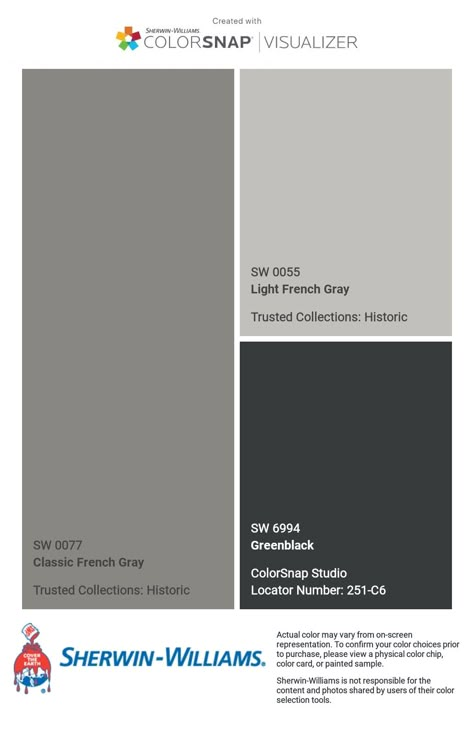 House Paint Exterior Colour Schemes Gray, Modern Home Color Palette, Home Decor Color Palettes, Exterior Color Combinations, Exterior Gray Paint, Home Color Schemes, Home Design Color, Exterior Color Palette, Home Color Palette