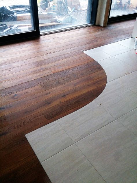 Hardwood Meets Tile, Ceramic And Wood Floor Combination, Flooring Separation Ideas, Wood And Stone Flooring Combination, Tile Inlay Wood Floor, Tile And Hardwood Floor Combination, Tiles And Wood Floor, Wood And Tile Flooring Combination, Inlay Wood Floor