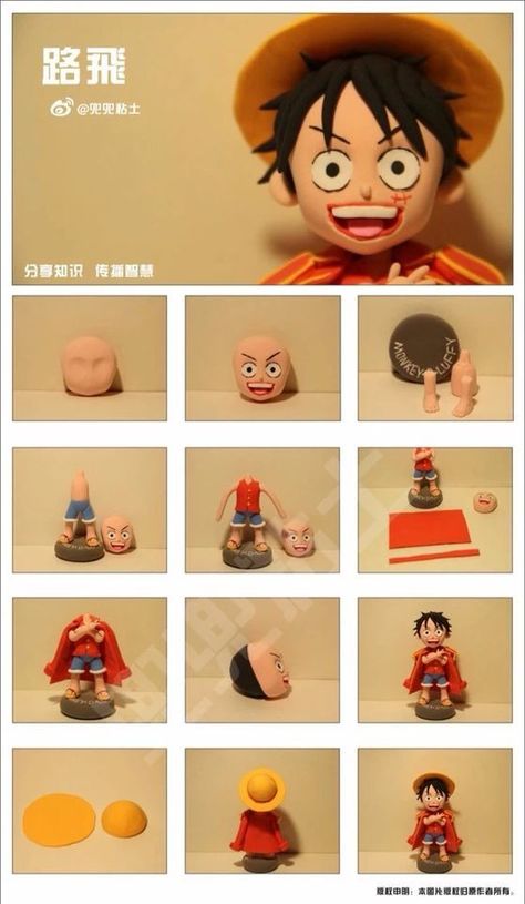 Anime Cake, Anime Paper, One Piece Cartoon, Fondant Tutorial, Tanah Liat, Clay Diy Projects, Anime Crafts, Polymer Clay Dolls, Clay Figurine