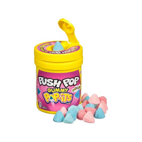 This listing is for 1 Count  Push Pop Pop-Its is the ultimate gummy candy with a unique, portable, and fun push up dispenser.  Each container has an assortment of delicious, soft, and airy cone-shaped gummies that come in 4 classic mouthwatering flavors - Strawberry, Watermelon, Berry Blast, and Blue Raspberry, with a sprinkle of sugar.  Kids can simply unseal the container, pop open the top and push up the container to reveal the delicious gummy candies that are in a clear case, then push down Gummy Snacks, Candy Gummy, Gummy Candies, Valentine Party Favors, Easter Party Favor, Push Pop, Halloween Candy Bags, Push Pops, Candy Party Favors