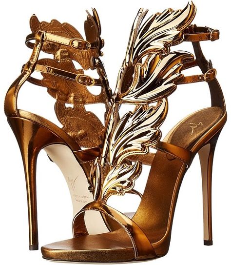 Giuseppe Zanotti - Patent Winged Sandal Women's Shoes Brown Platform Sandals, Bronze Shoes, Brown Sandals Heels, Hak Tinggi, Metallic High Heels, Giuseppe Zanotti Heels, Leather Strap Sandals, Ankle Tie Sandals, Sandals Platform