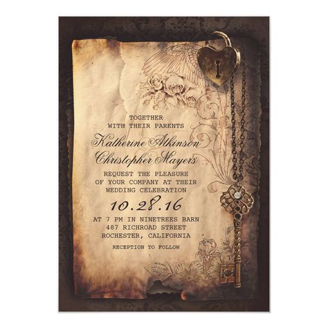 Cruise Wedding Invitations, Engagement Party Vintage, Old Fashioned Wedding, Gothic Wedding Invitations, Wedding Reception Invitations, Goth Wedding, Keys Wedding, Steampunk Wedding, Carton Invitation