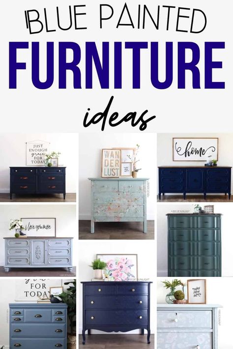 Black And Blue Furniture, Bedroom With Blue Furniture, Blue Painted Dresser Ideas, Diy Small Furniture Ideas, Blue Furniture Paint Colors, Blue Painted Bedroom Furniture, Dark Blue Dressers Painted, Dark Blue Bedroom Furniture, Painted Blue Dresser