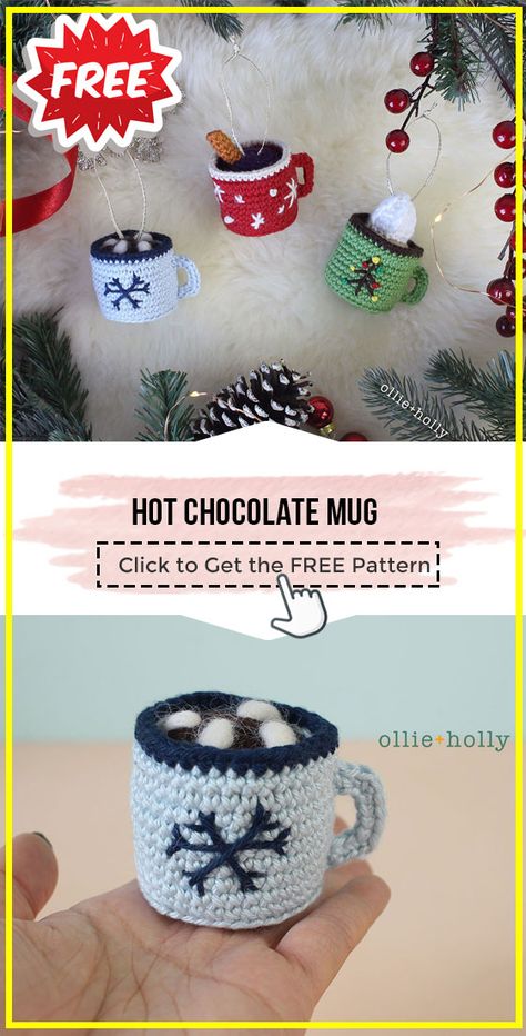 crochet Hot Chocolate Mug free pattern - FREE Crochet Mug Pattern for Beginners. Click to Get the Pattern #Mug #crochetpattern #crochet via @shareapattern.com Hot Chocolate Crochet Pattern, Crochet Hot Chocolate Free Pattern, Crochet Christmas Hot Chocolate, Crochet Mug Ornament, Crochet Hot Chocolate Mug, Crochet Winter Keychain, Crochet Mug Cozy Free Pattern Christmas, Crochet Christmas Craft Fair Ideas, Crochet Christmas Keychain