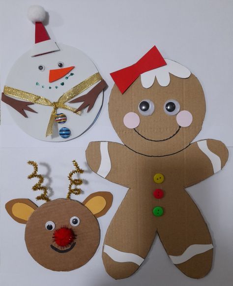 Preschool Gingerbread Man, Cardboard Snowman, Cardboard Box Ideas, Craft Ideas Preschool, Preschool Gingerbread, Diy Christmas Craft Ideas, Recycling Cardboard, Everyday Crafts, Christmas Craft Ideas