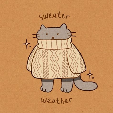 Fall Dog Drawing, Cat In Sweater Drawing, Autumn Cat Art, Fall Cat Drawing, Fall Aesthetic Illustration, Cute Fall Drawings, Fall Illustration, Fall Drawings, Winter Illustration