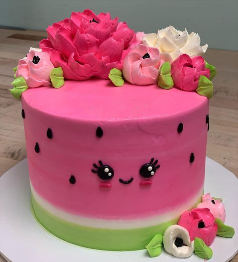 Watermelon Cake Ideas, Watermelon Birthday Cake, Shopping Cake, Watermelon Cakes, Watermelon Cake Birthday, Cake Watermelon, White Flower Cake, Summer Birthday Cake, White Flower Cake Shoppe