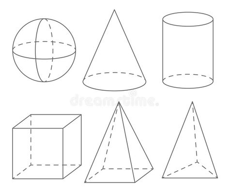 Volume geometric shapes: sphere, cone, cylinder, cube, pyramid. stock illustration Geometric Shapes Drawing, Beginner Drawing Lessons, Basic Sketching, 3d Geometric Shapes, Perspective Drawing Lessons, Platonic Solid, Drawing Lesson, Cardboard Sculpture, Geometric Design Art