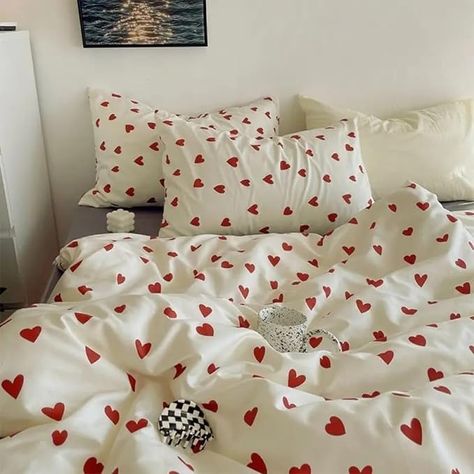 Amazon.com: Heart Duvet Cover Queen Red Love Heart Minimalist Design Bedding Set Modern Small Heart Pattern Reversible Comforter Cover Romantic Simple Home Decor Bedding for Men Women,White,Full : Home & Kitchen Red Heart Bed Sheets, Red Heart Bedroom Aesthetic, Small Room Inspo Minimalist, Bedding For Men, Small Room Inspo, Heart Duvet Cover, Men's Bedding, Heart Minimalist, White Bed Sheets