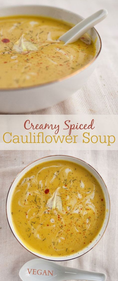 Spiced Cauliflower, Cauliflower Soup Recipes, Vegan Soups, Soup Season, Cauliflower Soup, Vegan Soup, Jambalaya, Cauliflower Recipes, Food Healthy