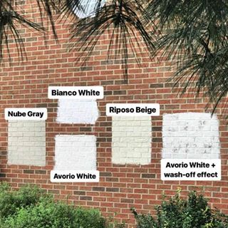 We love these test strips by Lauren at @theparkhouseblog ❤ With 7 colors of Romabio Classico Limewash to choose from, it's not always easy to decide...  .  .  .  Product available at select @homedepot stores and on their website with free shipping. .  .  www.romabio.com/imewash  .  #Kentucky #HorseFarm #Southern #Brickhouse #limewash #Romabiopaints #classicolimewash #farmhouse Limewash Exterior, Eco Painting, Renovation Facade, Natural Painting, Painted Brick Exteriors, Exterior House Colors With Stone, Painted Brick House, House Paint Interior, Home Exterior Makeover