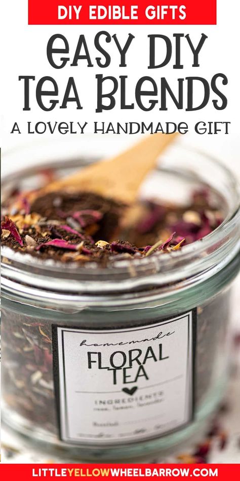 Creating your own tea blends is simple and makes a thoughtful holiday gift. With a few dried herbs and flowers, you can craft aromatic, beautiful blends right in your kitchen. These custom tea blends add a unique, handmade touch to your gift-giving, offering a cozy, delicious treat perfect for the holidays. Easy, creative, and heartfelt, homemade tea blends make wonderful edible gifts for Christmas or any special occasion! Edible DIY gifts. DIY gifts in a jar. Handmade gift ideas. Diy Natural Gifts, Homemade Tea Blends, Diy Edible Gifts, Edible Holiday Gifts, Diy Gifts In A Jar, Gifts In A Jar, Diy Gifts To Make, Diy Tea, Diy Food Gifts