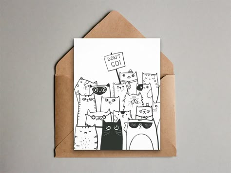 Excited to share this item from my #etsy shop: Printable Don't Go Goodbye Cats Greeting Card - From All of Us - Coworker Leaving - Saying Farewell - Instant Download - Black + White Cute Goodbye Cards, Diy Goodbye Cards, Farewell Greeting Cards, Farewell Greetings, Goodbye Cards, Farewell Card, Goodbye And Good Luck, Envelopes Design, Coworker Leaving