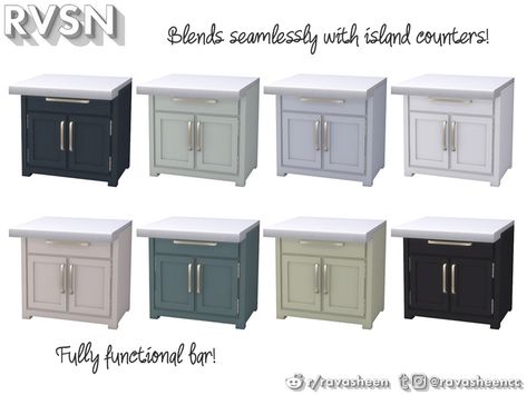 Part of the Simmer Down series, this island bar blends seamlessly into the rest of the cabinet and counter set. Give your simmie kitchen some style and their parties some fun with this discrete... Sims 4 Kitchen Cabinets, Sims 4 Kitchen, Sims 4 Cc Kids Clothing, Free Sims 4, Island Bar, Sims 4 Cc Folder, Sims 4 Teen, Sims House Design, Sims Four