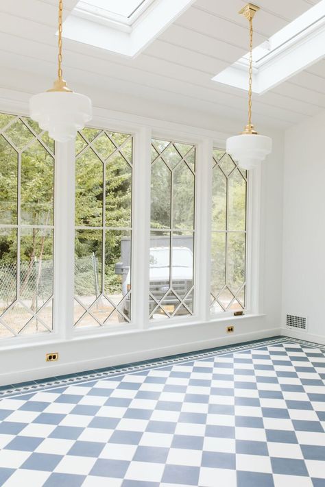 Tile In Sunroom, Tiled Sunroom Floor, Sunroom Entrance, Tiled Sunroom, Sunroom Tile, Sunroom Off Kitchen, Sunroom Floor, Solarium Ideas, Sunroom Flooring