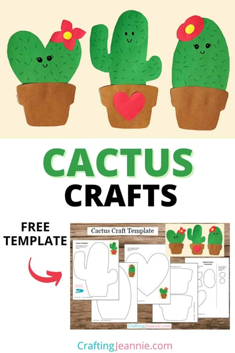 These Cactus Crafts come with a Free Printable Template! Make a cactus craft as a desert activity with your preschoolers or just for fun. Get the Free Cactus craft Template and instructions for this fun desert Activity for Kids! I show you step-by-step how to make the supplies and even include lots of tips to make crafting easier for groups of kids. Great for Preschool, Kindergarten, Daycare and scouts! #daycareCraft #preschoolcraft #kidcraft #CraftingJeannie Cactus Template, Boy Scout Crafts, Desert Crafts, Cactus Crafts, Daycare Projects, Template Craft, Paper Cactus, Cowboy Crafts, Cactus Craft