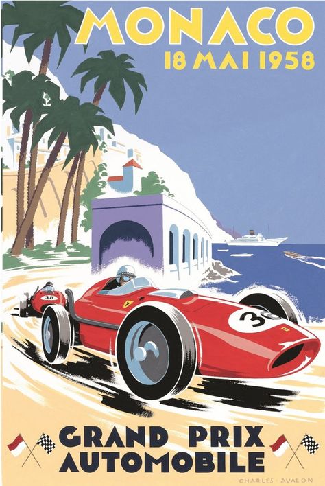 Monaco Grand Prix Posters, Auto Racing Posters, Monaco F1, Art Deco Travel Posters, Vintage Racing Poster, Grand Prix Posters, Monaco Gp, F1 Poster, Racing Art