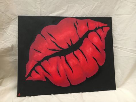 Lips Painting Acrylic, Lip Painting Canvases Easy, Lips On Canvas, Painting Lips Acrylic, Cherry Drawing, Christian Canvas Paintings, Kiss Painting, Lips Painting, Space Art Gallery