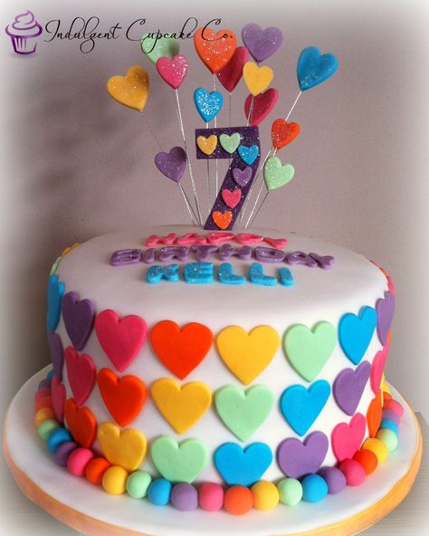 Cake With Hearts Decoration, Hearts Cake Birthday, Heart Cake Designs Birthday, Heart Cake Birthday, Birthday Cake Heart, New Cake Design, Rainbow Valentines, Heart Birthday Cake, Teen Cakes