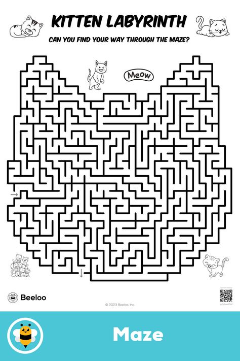 Advanced cat-themed maze for kids ages 8 and up Maze For Kids, Mazes For Kids, Puzzle For Kids, Maze Puzzles, Cat Activity, English For Kids, Crafts And Activities For Kids, Paper Airplanes, Activity Books