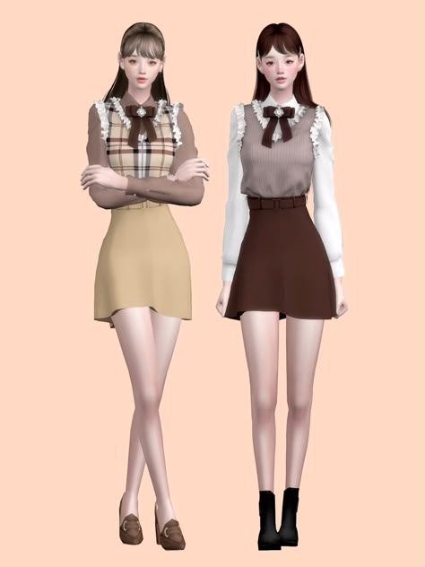 Ruffle Vest Ribbon Dress Set by soboro #sims4 #sims4cc Sims 4 Ribbon, Ruffle Vest, Sims Fashion, Ts4 Poses, The Sims 4 Pc, Sims 4 Dresses, Clothes Korean Style, Sims 4 Characters, Sims 4 Mm