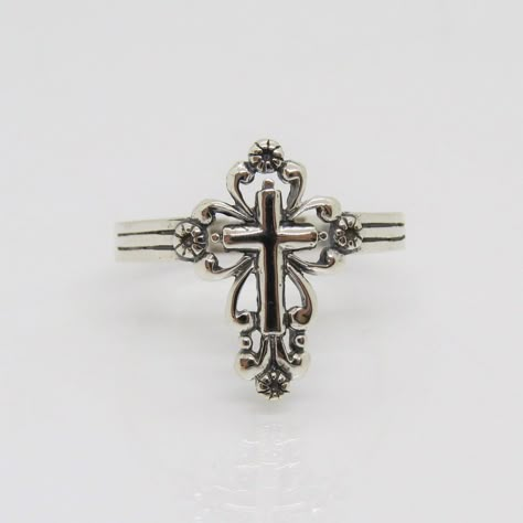 Cross Rings, Vintage Silver Ring, Y2k Rings, Purity Ring, Vintage Silver Rings, White Cross, Dope Jewelry, Cross Ring, Sterling Silver Filigree