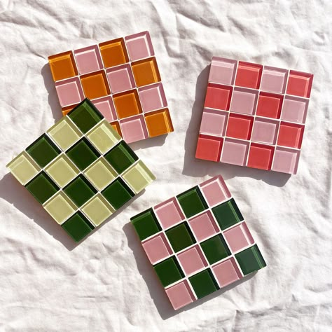 Glass Tile Coasters, Checkered Tile, Square Bedroom, Tile Table, Cool Coasters, Cute Coasters, Cbd Gummies, Diy Tile, Christmas Coasters