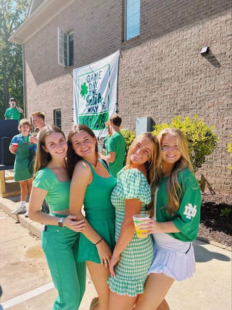 Tailgate Outfit Green, Notre Dame Tailgate Outfit, Notre Dame Gameday Outfit, Green Game Day Outfit, Green Gameday Outfit, Notre Dame Game Day Outfit, Notre Dame Aesthetic, Green T-shirt For Game Day, Green Jersey For Game Day, Sports Season