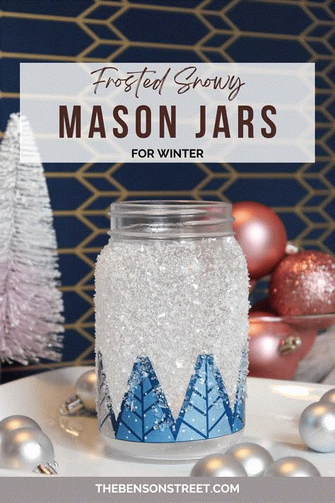 Decorate your home with these beautiful snowy winter mason jars. These are a great way to use up glass jars and decorate with all winter long. I'll show you the step by step tutorial for making these snowy mason jars. Snowy Mason Jars, Decorate Glass Jars, Frosted Mason Jars, Mason Jar Christmas Crafts, Christmas Mason Jars Diy, Mason Jar Luminaries, January Crafts, Flameless Tea Lights, Mason Jar Projects