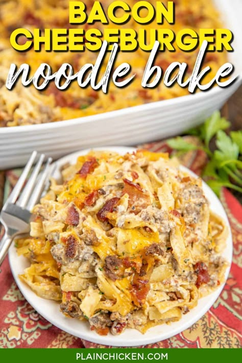 Canned Bacon, Noodle Bake, Broccoli Cheese Casserole, Main Dish Casseroles, Burger Toppings, Plain Chicken, Bacon Cheeseburger, Easy Casserole, Cream Of Chicken Soup