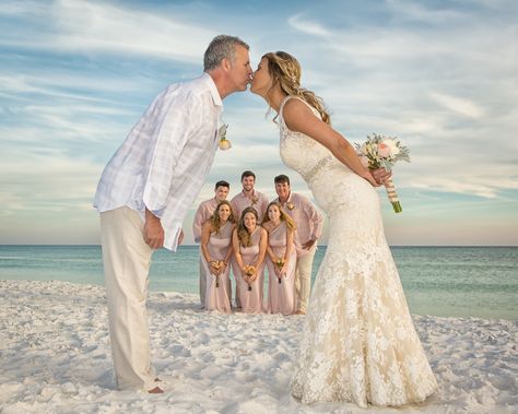 Second Marriage Photos Wedding Pics, Blended Family Beach Pictures, 25 Anniversary Picture Ideas, Beach Renewal Of Vows, Family Wedding Beach Photos, 25 Wedding Anniversary Photoshoot, Vow Renewal Family Pictures, Bridal Party Beach Photos, Beach Wedding Photos Family