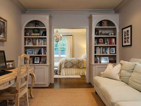 Nice office area off the bedroom! #homeoffices  #homeofficedesigns homechanneltv.com Traditional Home Offices, Nice Office, Kids Bedroom Remodel, Traditional Home Office, Bedroom Sitting Room, Small Bedroom Remodel, Bedroom Addition, French Country Bedrooms, Office Area