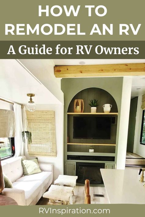 Most RV designs leave a lot to be desired. They are dark, dated, and frustratingly brown. In this in-depth guide, we will share how to remodel an RV to make it a beautiful home on wheels. We’ve been sharing tips and inspiration for remodeling RVs for years, and this guide collects everything in one place to help you work through your RV remodel one tutorial at a time. #rvinspiration #rvrenovating #rvremodel Remodeled 5th Wheel Rv Interior, Rv Homestead, Rv Bunkhouse Remodel, Cozy Trailer, Rv Nursery, Rv Color Schemes, Motorhome Makeover, Rvs Interior, Rv Skirting