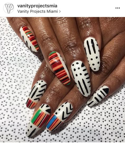 Bhm Nail Designs, Mud Cloth Nails, African American Nail Designs, Nails African Design, African Inspired Nail Design, Kente Nails, African Nails Design, African Print Nails, Ghana Nails