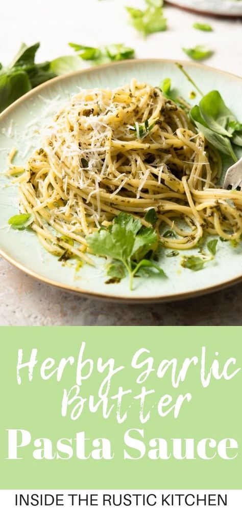 Incredibly simple, fast and super delicious Garlic Butter Pasta Sauce made with fresh herbs and tossed with your favourite long pasta. This sauce doesn't get any easier and is ready by the time your pasta is cooked! #garlicbutter #herbsauce Garlic Butter Pasta Sauce, Butter Pasta Sauce, Healthier Dinners, Long Pasta, Butter Sauce For Pasta, Garlic Butter Pasta, Kitchen Italian, Cooking With Fresh Herbs, Quick Pasta Recipes