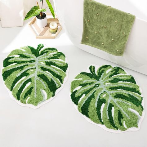 PRICES MAY VARY. COPYRIGHT RESERVED: Single Leaf bathroom mat size is 21.2 inches X 25.9 inches, the monstera pattern of the microfiber plant floor mats set will bring hawaiian and tropical style to your floors. HIGH QUALITY: The monstera leaf tufted bath mats set are made out of 100% high quality density polyester thicker microfiber material, super soft. MACHINE WASHABLE: You can keep the green leaf pattern bathroom rugs looking like new by machine washing it in cold water, and drying on low se Hawaiian Bathroom Ideas, Monstera Bathroom, Jungle Theme Bathroom, Fun Bathroom Rugs, Jungle Bathroom Decor, Leaf Bathroom, Fun Bath Mats, Jungle Bathroom, Monstera Pattern