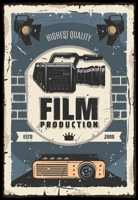 Film production, cinema or movie industry Old Projector, Canva Collage, Shooting Camera, Logo Design Inspiration Vintage, Cinema Design, Movie Industry, Yearbook Themes, Retro Graphic Design, Cinema Art