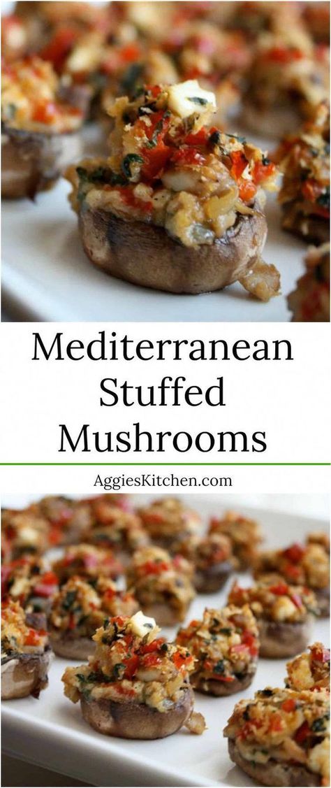 Mushrooms Stuffed, Vegetarian Appetizer, Easy Mediterranean Diet Recipes, Vegetarian Appetizers, Finger Food Appetizers, Snacks Für Party, Mediterranean Diet Recipes, Delicious Vegetarian, Yummy Appetizers