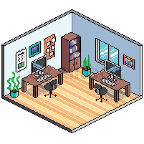 Stock vector of 'Pixel art isometric office detailed colorful vector illustration' Pixel Art Room 2d, Isometric Pixel Art Tutorials, Office Pixel Art, Pixel Art Bedroom, Isometric Tutorial, Pixel Isometric, Pixel Art Environment, Pixel Art Isometric, Pixel Room