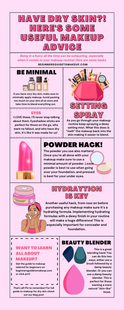 Say goodbye to dull, dry skin with these 5 simple makeup hacks! #makeup #beauty Make Up Lessons Teaching, Dry Skin Makeup Step By Step, How To Prep Dry Skin For Makeup, One On One Makeup Classes, Makeup Artist Tips Beauty Tricks, How To Stop Makeup From Separating, Skin Prep Before Makeup Products, Makeup Tips And Tricks Hacks, Self Makeup Course