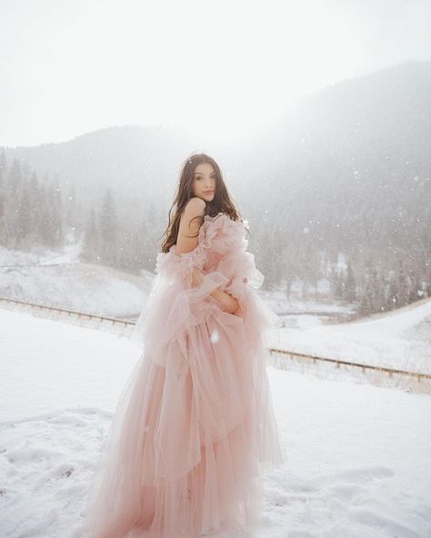 Ashlyn Froelich on Instagram: “Tell me these aren’t prettiest pictures ever??? ❄️ Still obsessed with these and I forgot to post them last month.” Ava Gowns, Tulle Dress Photoshoot, Ethereal Gowns, Las Vegas Dress, Tulle Maternity Dress, Debut Photoshoot, Lily Dress, Pink Tulle Dress, Dress Photoshoot