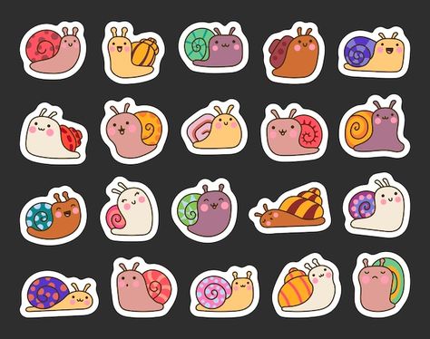 Vector cute cartoon kawaii snails sticke... | Premium Vector #Freepik #vector #face #spiral #art #design Cute Snail Clipart, Cute Snail Drawings, Snail Drawings, Snail Clipart, Snail Illustration, Cartoon Snail, Vector Face, Social Media Business Cards, Cute Snail