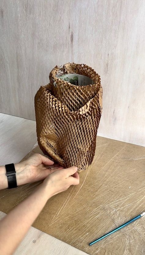 Transformed Treasures: Honeycomb Paper and Plastic Fusion Vase — Cozy Rawness Plastic Fusion, Honeycomb Vase, Paper Vase, Honeycomb Paper, Plastic Bottle Crafts, Honeycomb Design, Craft Knife, Paper Artist, Plastic Wrap