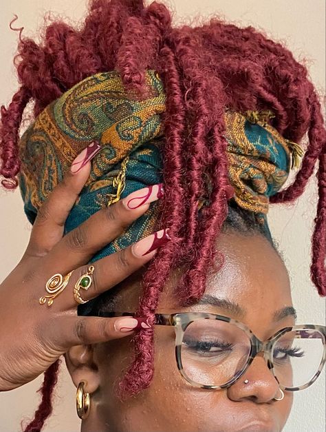 Alluring Goddess Black Girl With Head Wrapped Red Faux Locs Red Faux Locs, Nyc Streetwear, Spiritual Fashion, Red Curls, Exposure Therapy, Beautiful Black Hair, Artist Fashion, Ny Fashion, The Empress