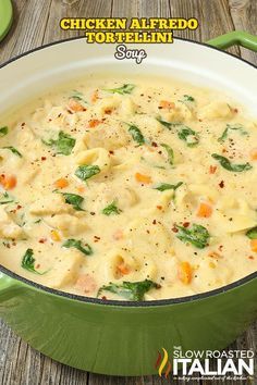 Chicken Alfredo Tortellini Soup, Alfredo Tortellini Soup, Chicken Alfredo Tortellini, Alfredo Soup, Alfredo Tortellini, Recipes Winter, Soup Video, Slow Roasted Italian, Creamy Soups