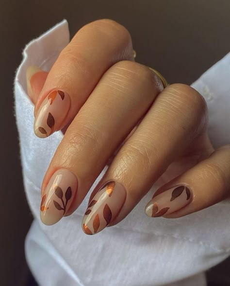 Fall Leaves Nail Art, Fall Manicure, Cute Nails For Fall, Thanksgiving Nails, Fall Nail Art, Orange Nails, Autumn Nails, Fall Nail, Floral Nails