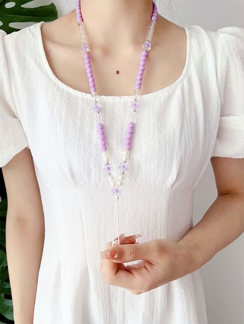 Faux Pearl Decor Beaded Phone Lanyard | SHEIN USA Beaded Phone Lanyard, Anting Manik, Strap Mask, Lanyard Necklace, Kawaii Phone Case, Diy Jewelry Unique, Bead Charms Diy, Beaded Necklace Diy, Pearl Decor