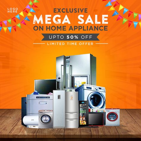 Electronic Appliances Creative Ads, Home Appliances Advertising Poster, Home Appliances Social Media Design, Electronics Social Media Post, Electronics Poster Design, Offers Poster Design, Offer Poster Design Ideas, Home Appliances Advertising, Home Appliances Design