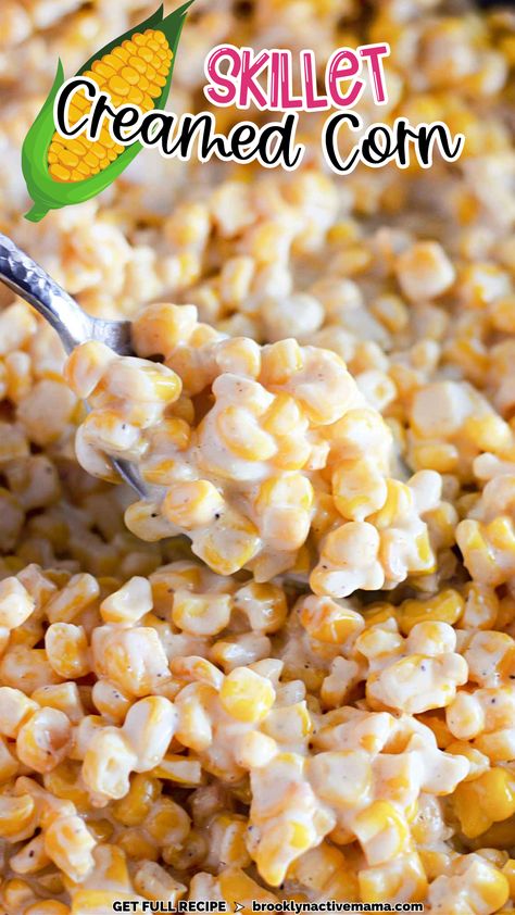 This creamy skillet corn is the perfect easy side dish to make for dinner tonight! Serve with your favorite protein for a delicious meal! Electric Skillet Side Dishes, Corn In Skillet, Corn Recipe With Cream Cheese, Creamy Corn Recipe, Homemade Cream Corn, Corn Recipes Side Dishes, Cream Cheese Corn, Skillet Corn, Recipe With Cream Cheese